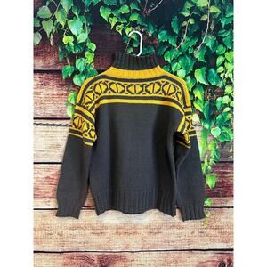 Chunky Knit Ski Sweater Turtleneck Fair Isle Turtleneck Wool Gray Yellow Women L